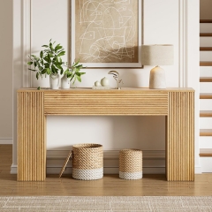 Modern Fluted Console Table with Side Storage Cabinets for Entryway and Living Room