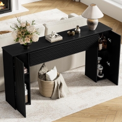 Modern Narrow Entryway Table With Fluted Panel Design and Hidden Storage