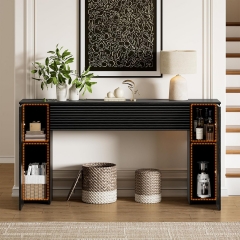 Modern Narrow Entryway Table With Fluted Panel Design and Hidden Storage