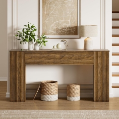 Modern Entryway Table Featuring Textured Fluted Design and Hidden Storage