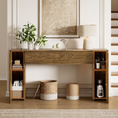 Modern Entryway Table Featuring Textured Fluted Design and Hidden Storage
