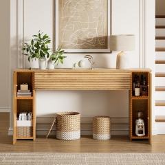 Modern Fluted Console Table with Side Storage Cabinets for Entryway and Living Room