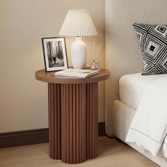 Round Fluted Side Table With Thickened Wood Top for Living Room Bedroom