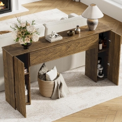 Modern Entryway Table Featuring Textured Fluted Design and Hidden Storage