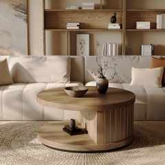 Minimalist Round Coffee Table With Open Storage for Mid Century Decor