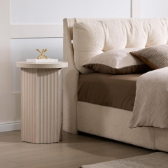 Modern Vertical Ridged Accent Table with Cylindrical Base for Living Room Bedroom and Home Office