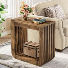 Modern Farmhouse Side Table with Sturdy Wooden Structure and Vertical Slat Design