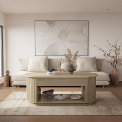 Oval Lift Top Coffee Table with Hidden Storage and Fluted Side Panels