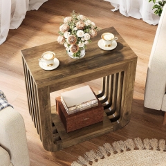 Modern Farmhouse Side Table with Sturdy Wooden Structure and Vertical Slat Design