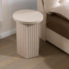 Modern Vertical Ridged Accent Table with Cylindrical Base for Living Room Bedroom and Home Office