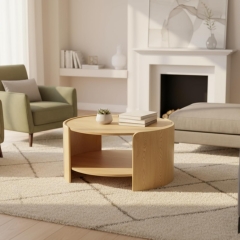 31.5 Inch Round Coffee Table With Open Storage Shelf for Small Space