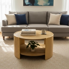 31.5 Inch Round Coffee Table With Open Storage Shelf for Small Space