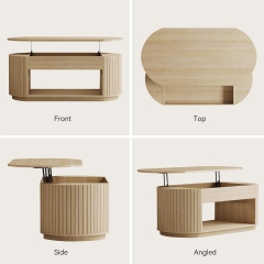 Oval Lift Top Coffee Table with Hidden Storage and Fluted Side Panels