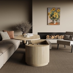 Oval Lift Top Coffee Table with Hidden Storage and Fluted Side Panels