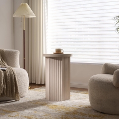Modern Vertical Ridged Accent Table with Cylindrical Base for Living Room Bedroom and Home Office