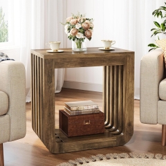Modern Farmhouse Side Table with Sturdy Wooden Structure and Vertical Slat Design