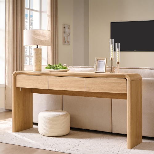Sleek 3 Drawer Console Table with Smooth Curved Edges for Home Decor