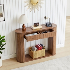 Modern Sturdy Wood Console Table with Drawers and Lower Storage Shelf