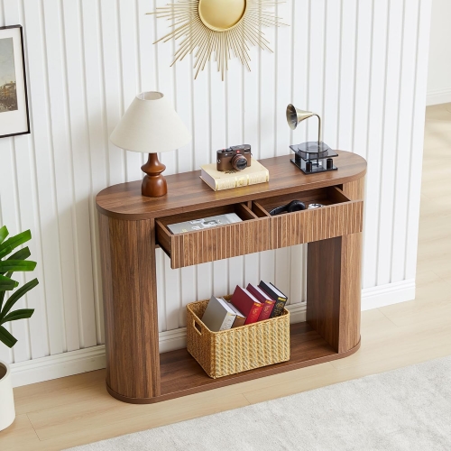 Modern Sturdy Wood Console Table with Drawers and Lower Storage Shelf