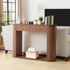 Modern Sturdy Wood Console Table with Drawers and Lower Storage Shelf