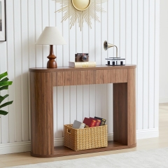 Modern Sturdy Wood Console Table with Drawers and Lower Storage Shelf