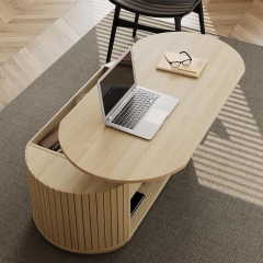 Oval Lift Top Coffee Table with Hidden Storage and Fluted Side Panels