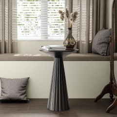 Minimalist Round Top End Table Featuring Fluted Pedestal Design for Small Spaces