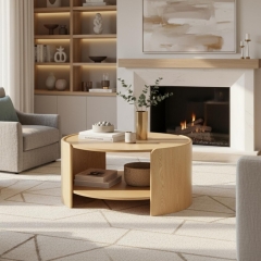 31.5 Inch Round Coffee Table With Open Storage Shelf for Small Space