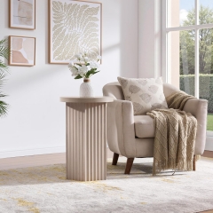 Modern Vertical Ridged Accent Table with Cylindrical Base for Living Room Bedroom and Home Office