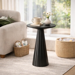 Minimalist Round Top End Table Featuring Fluted Pedestal Design for Small Spaces