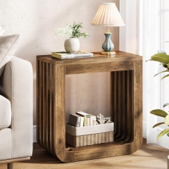 Modern Farmhouse Side Table with Sturdy Wooden Structure and Vertical Slat Design