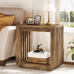 Modern Farmhouse Side Table with Sturdy Wooden Structure and Vertical Slat Design
