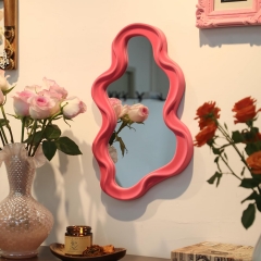 Cute Cloud Shaped Pink Wall Mirror with HD Clear Glass for Playroom and Vanity