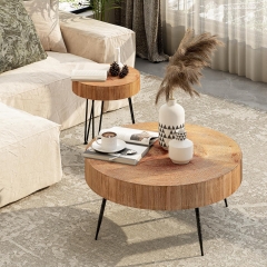 Modern Rustic Round Accent Table Set with Realistic Wood Grain for Apartment
