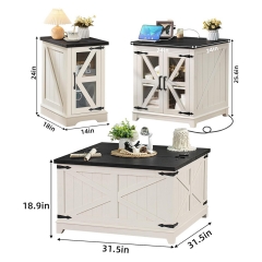 3 Piece Farmhouse Living Room Set with Lift Top Coffee Table and End Tables with Charging Ports