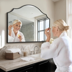 Rustic Black Scalloped Wall Mirror for Farmhouse Living Room and Fireplace Mantel