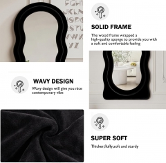 Boho Wavy Art Standing Mirror with Sponge Filled Flannel Frame for Bedroom