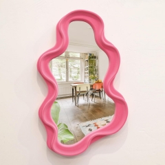 Cute Cloud Shaped Pink Wall Mirror with HD Clear Glass for Playroom and Vanity