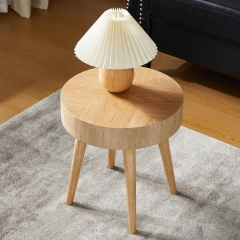 Contemporary Oak Veneer Round Accent Table Set with Waterproof Surface for Apartment