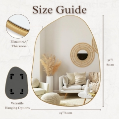 Boho Irregular Gold Wall Mirror with Versatile Hanging Options for Home Decor