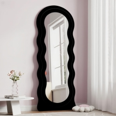 Boho Wavy Art Standing Mirror with Sponge Filled Flannel Frame for Bedroom