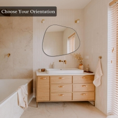 Modern Asymmetrical Black Wall Mirror with Sturdy Wood Frame for Bathroom Vanity