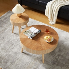 Contemporary Oak Veneer Round Accent Table Set with Waterproof Surface for Apartment