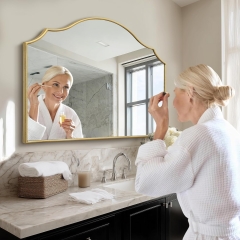 Decorative Gold Scalloped Wall Mirror with HD Glass for Entryway and Bedroom