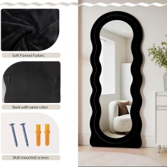 Boho Wavy Art Standing Mirror with Sponge Filled Flannel Frame for Bedroom