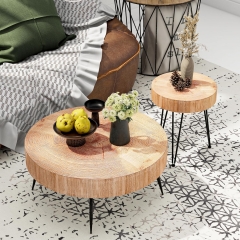 Modern Rustic Round Accent Table Set with Realistic Wood Grain for Apartment