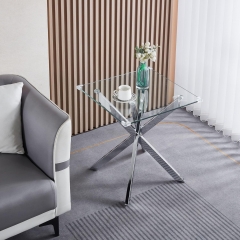 3 Piece Modern Tempered Glass Coffee Table and End Table Set with X-Shaped Metal Legs