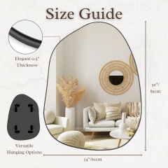 Modern Asymmetrical Black Wall Mirror with Sturdy Wood Frame for Bathroom Vanity