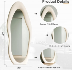 63x24 Inch Irregular Wavy Full Length Mirror with Sponge Filled Flannel Frame