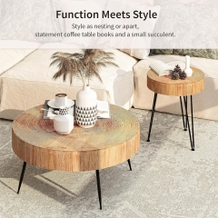 Modern Rustic Round Accent Table Set with Realistic Wood Grain for Apartment